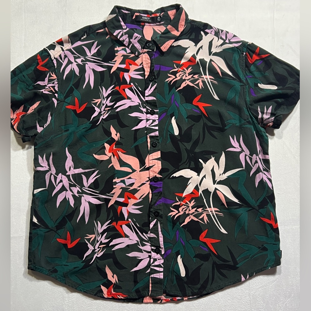 Obey Dark Floral Patterned Shirt